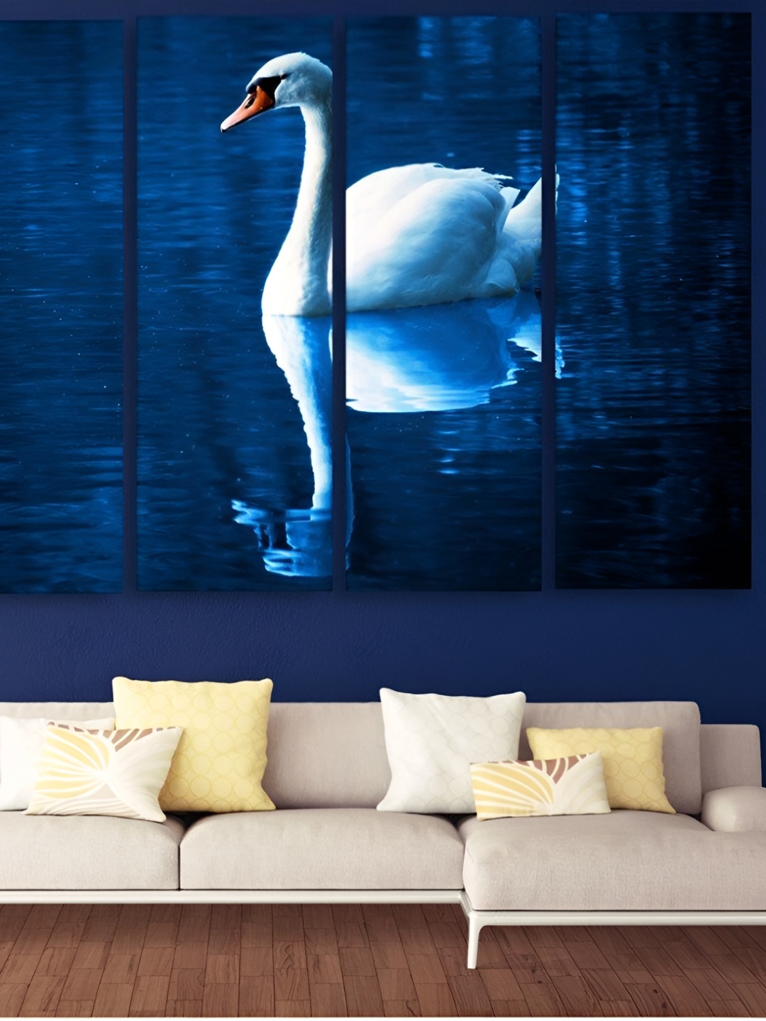 

Casperme White & Blue 5 Pieces Swan Wooden Painting Wall Arts