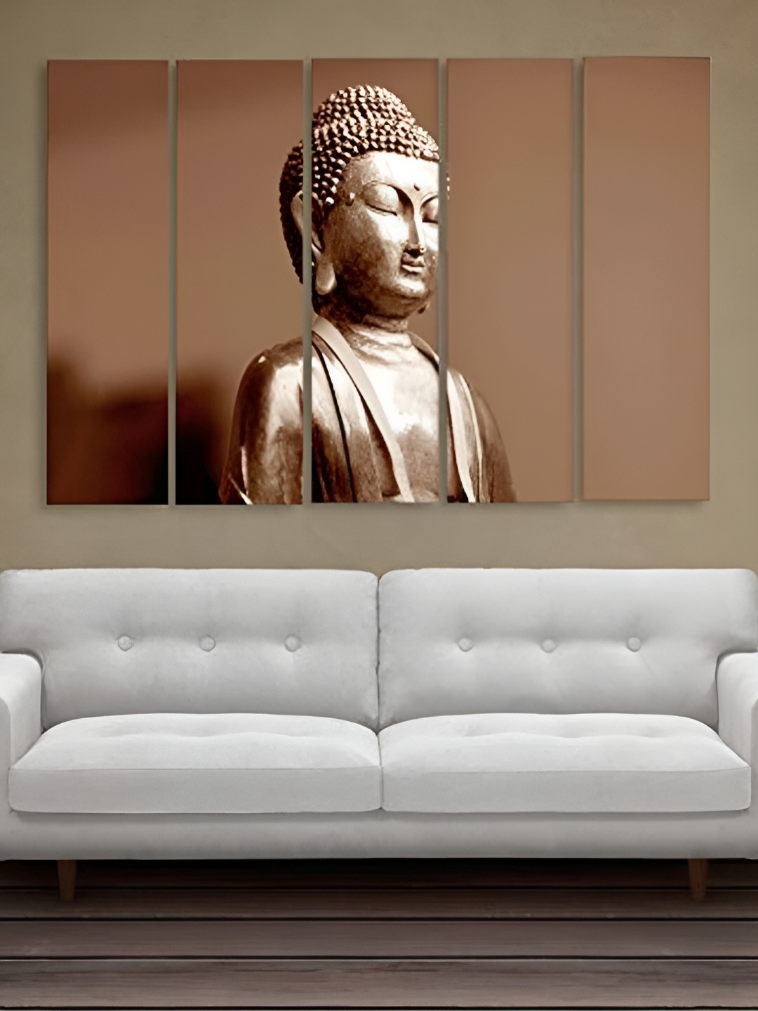 

Casperme Copper Toned & Brown 5 Pieces Buddha Wooden Paintings Wall Arts