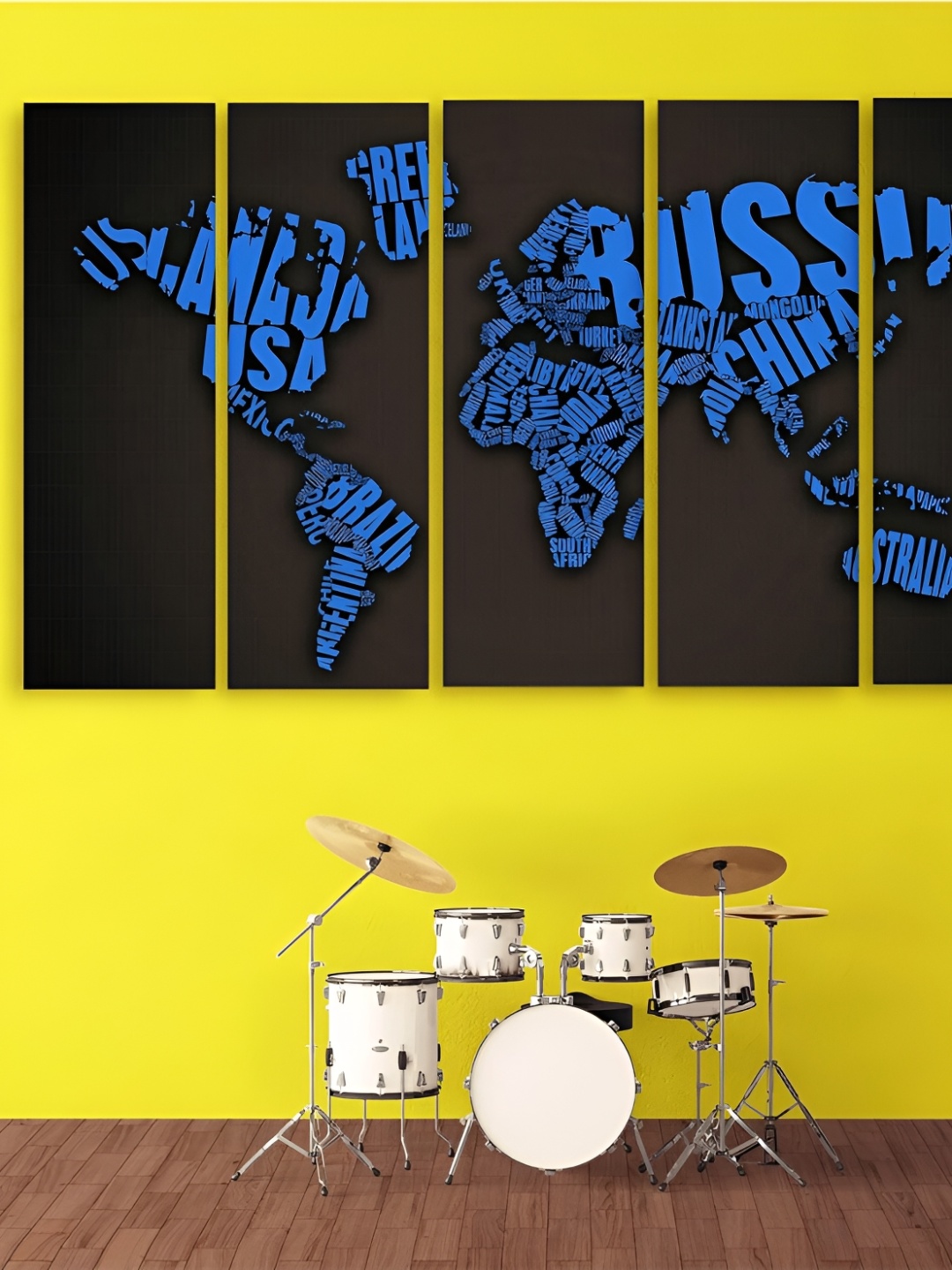 

Casperme Black & Blue 5 Pieces Typography Wooden Painting Wall Arts