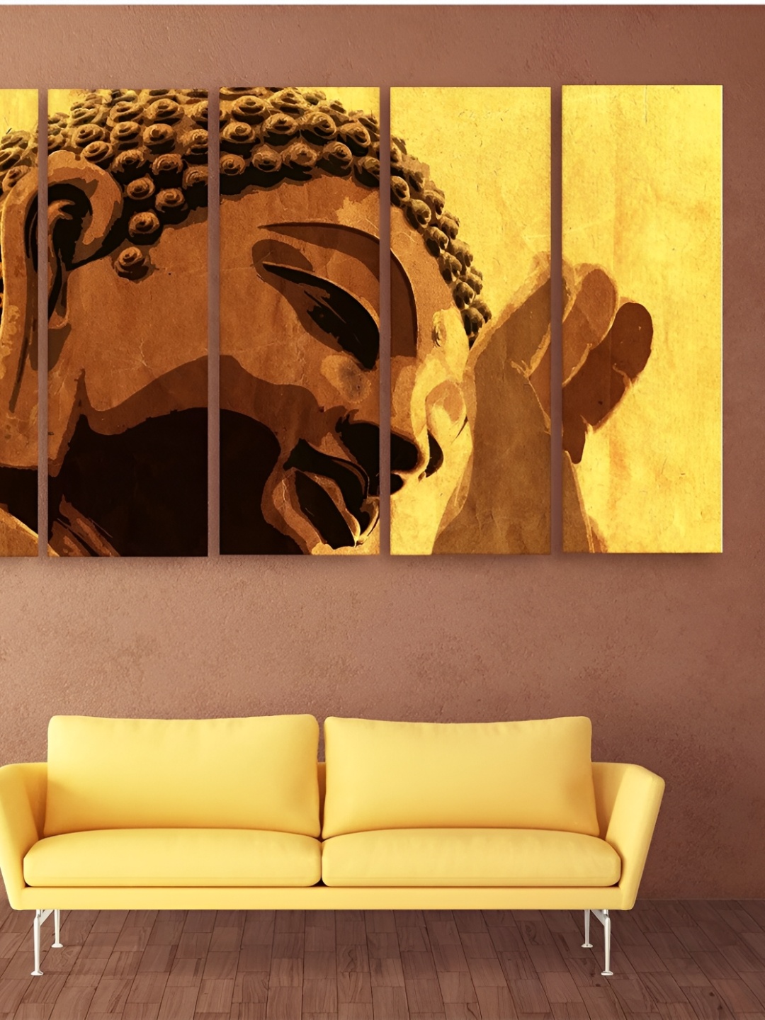 

Casperme Brown & Yellow 5 Pieces Buddha Wooden Painting Wall Arts