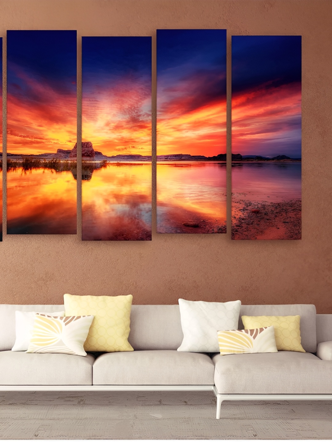 

Casperme Blue & Orange 5 Pieces Wooden Painting Wall Arts