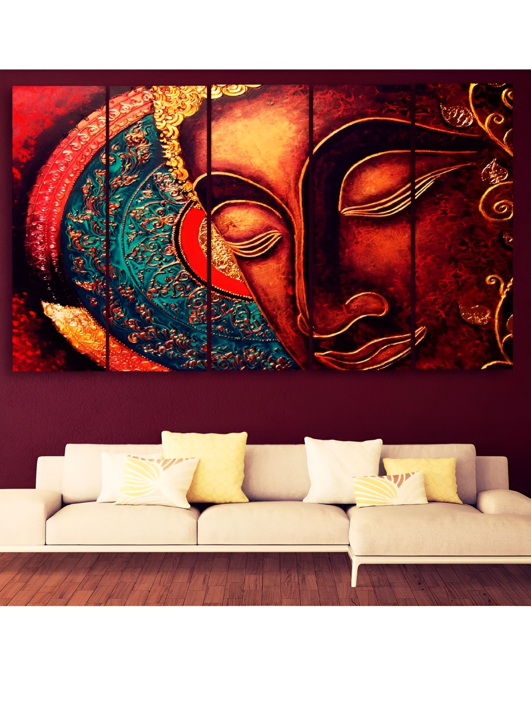 

Casperme Red & Blue 5 Pieces Buddha Wooden Paintings Wall Arts