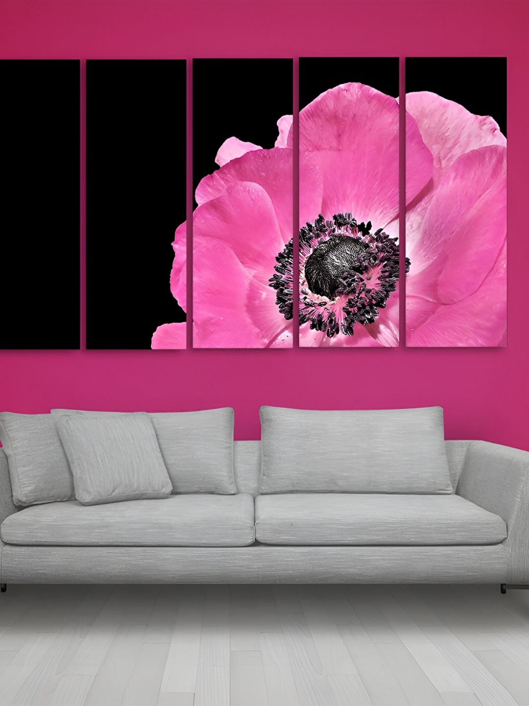 

Casperme Pink & Black 5 Pieces Floral Printed Wooden Paintings Wall Arts