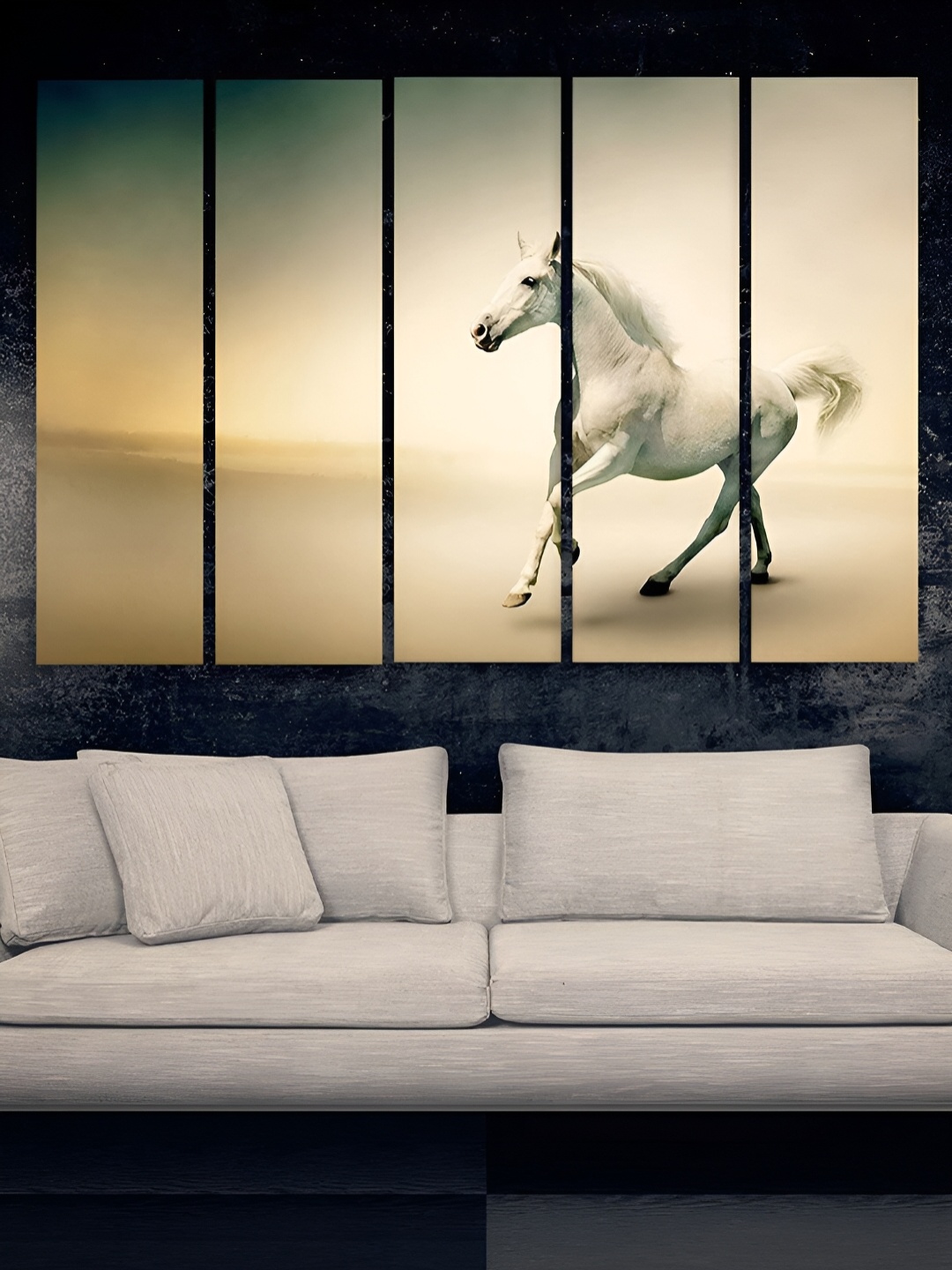 

Casperme White & Blue 5 Pieces Horse Wooden Paintings Wall Arts