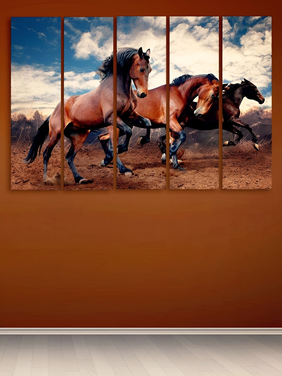 

Casperme Brown & White 5 Pieces Horse Wooden Paintings Wall Arts