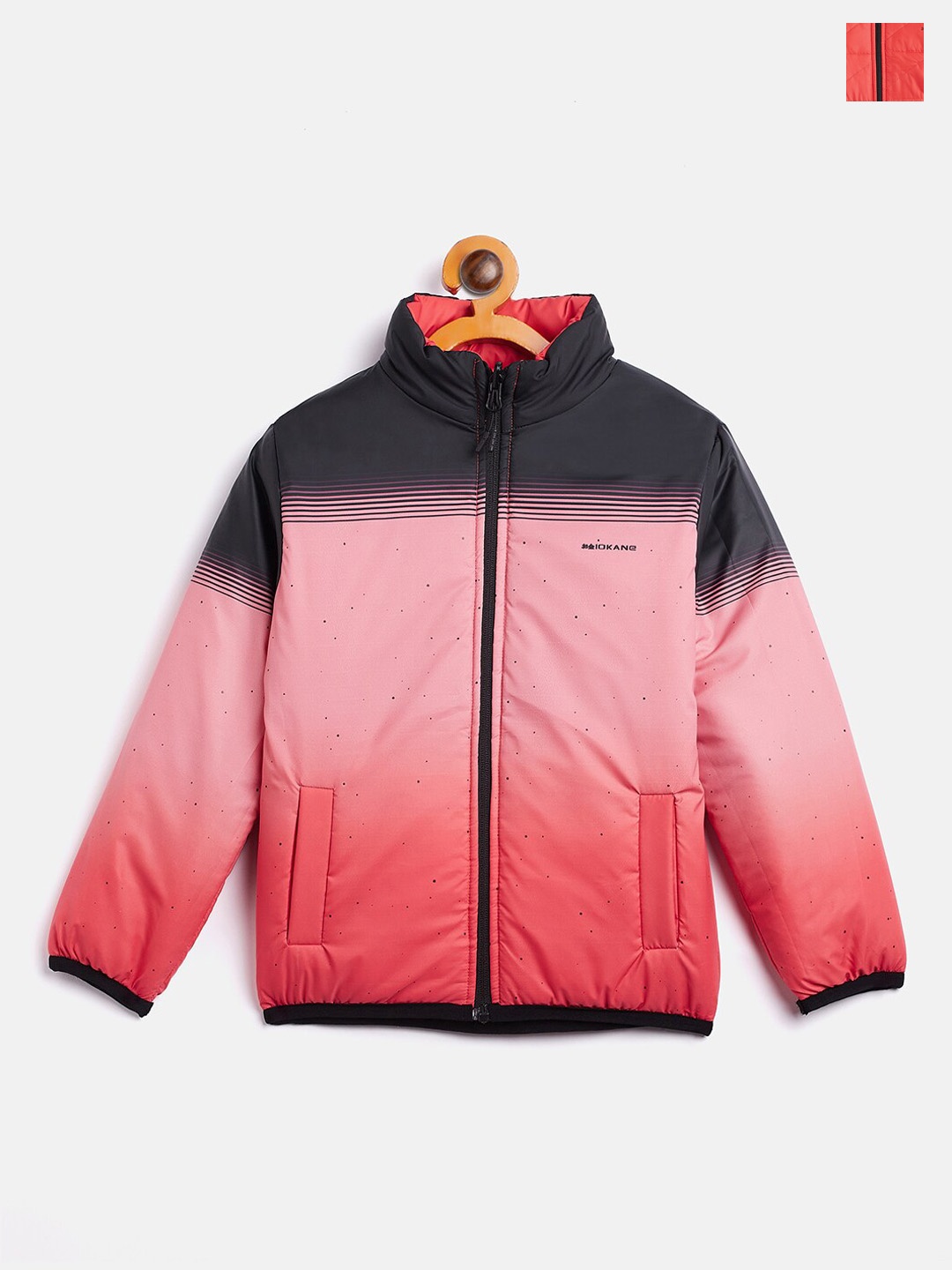 

Okane Boys Ombre Printed Mock Collar Reversible Nylon Padded Jacket, Orange