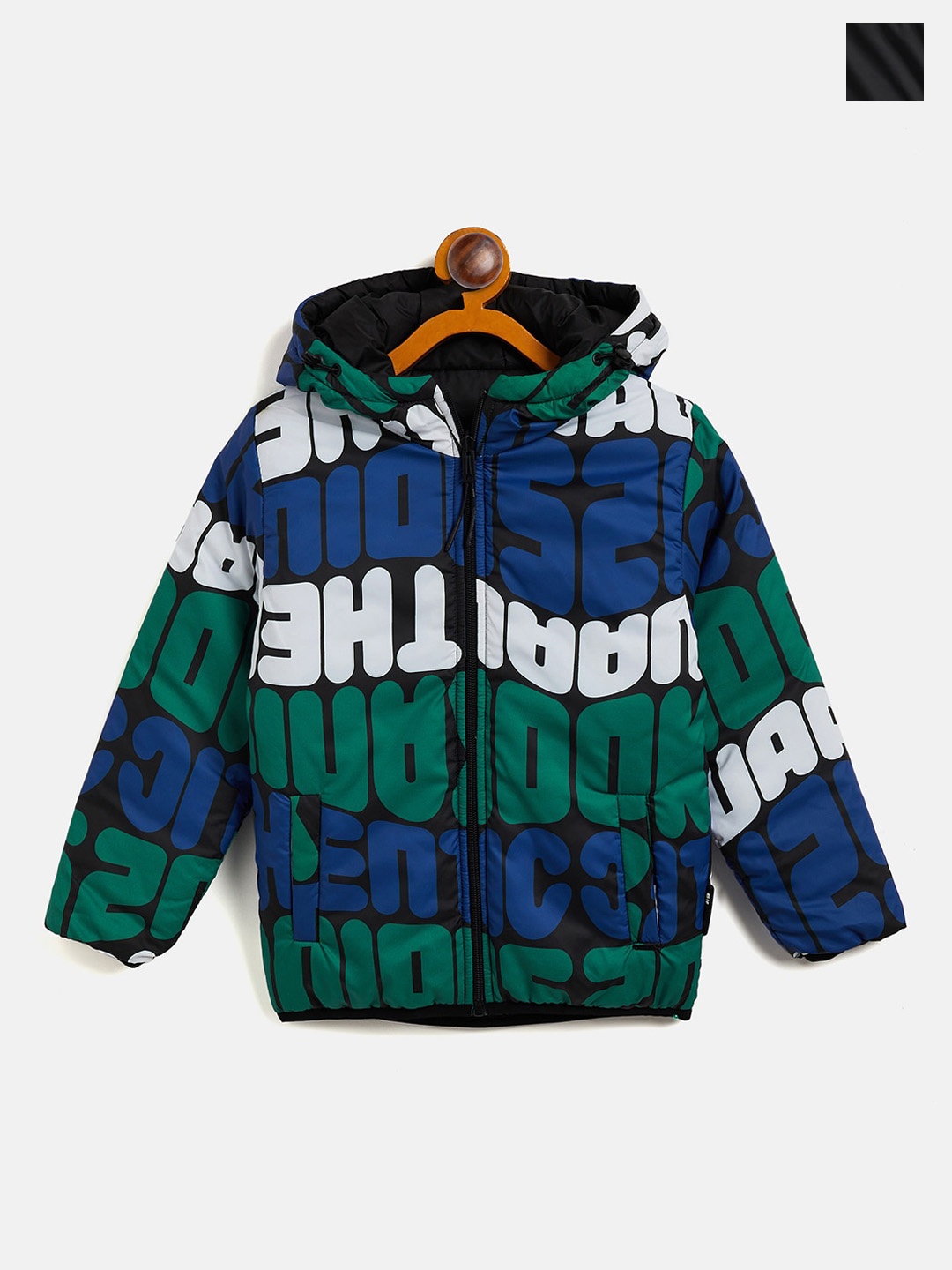 

Okane Boys Typography Printed Reversible Puffer Jacket, Green