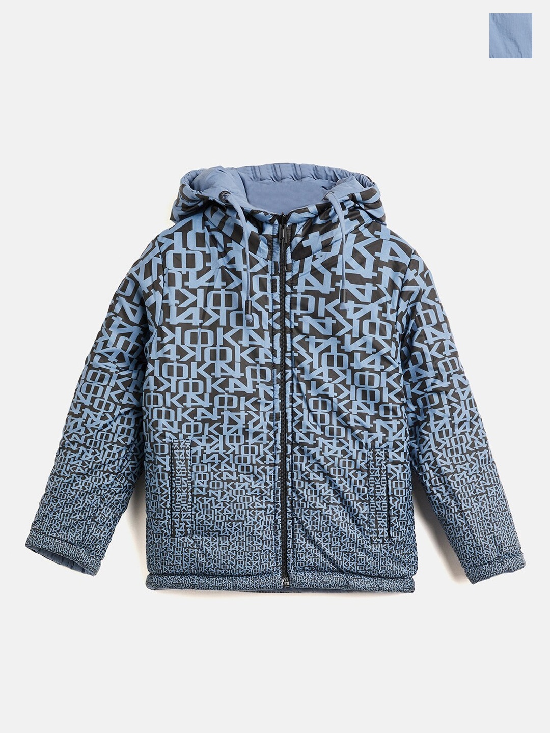 

Okane Boys Geometric Printed Hooded Reversible Padded Jacket, Blue