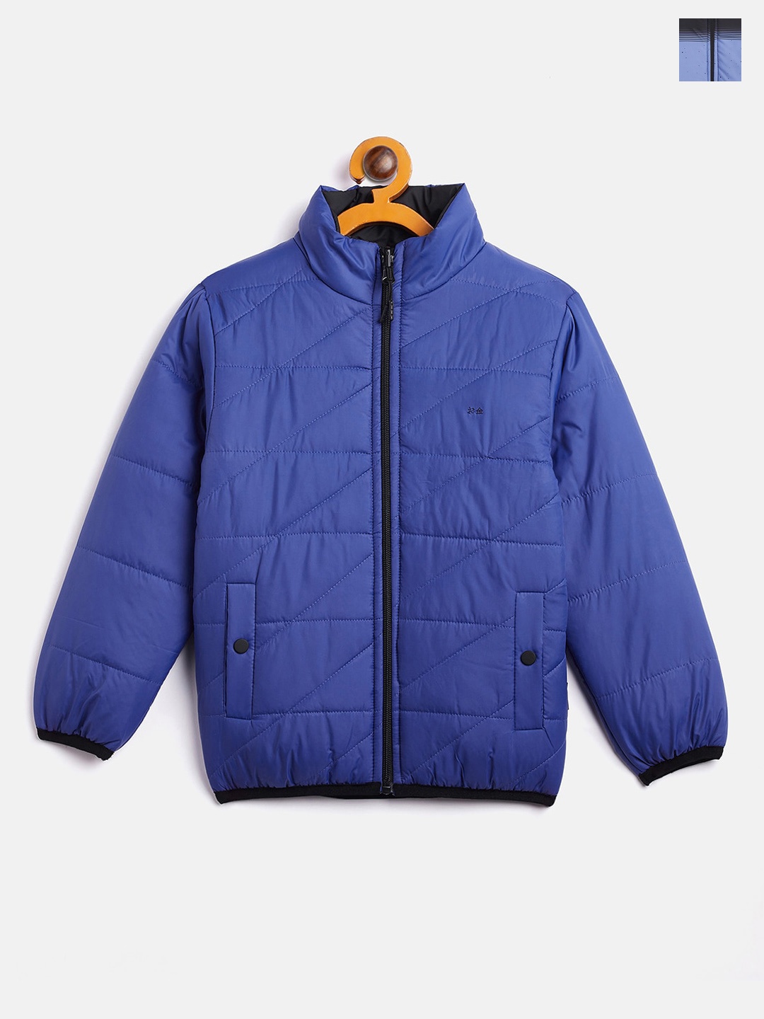

Okane Boys Reversible Geometric Printed Mock Collar Padded Jacket, Blue