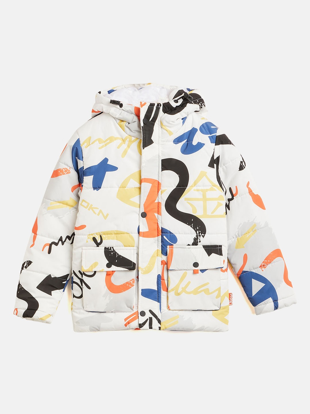 

Okane Boys Typography Printed Hooded Lightweight Nylon Padded Jacket, White