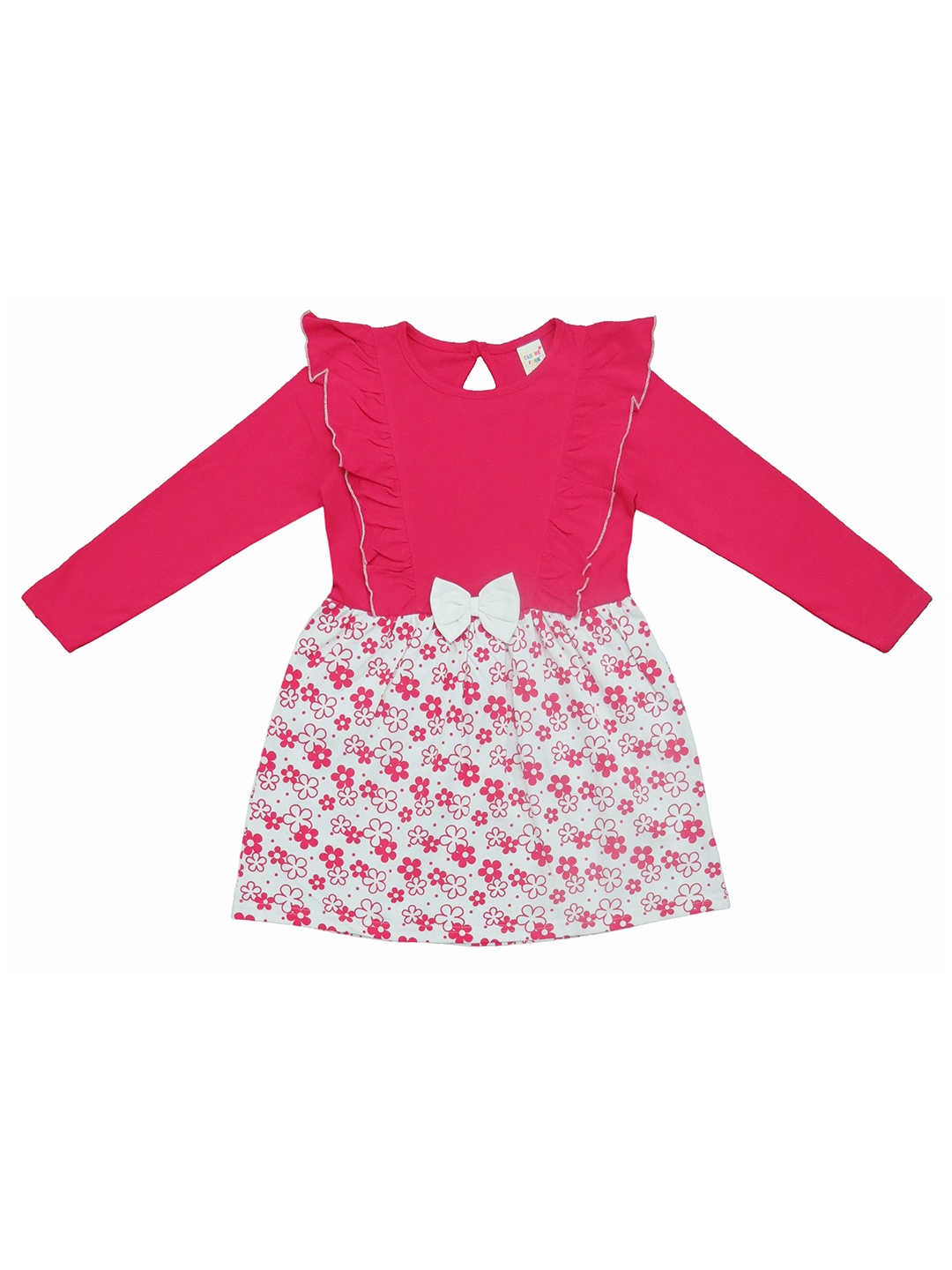 

Clothe Funn Girls Floral Printed Ruffles Detailed Cotton A-Line Dress, Fuchsia