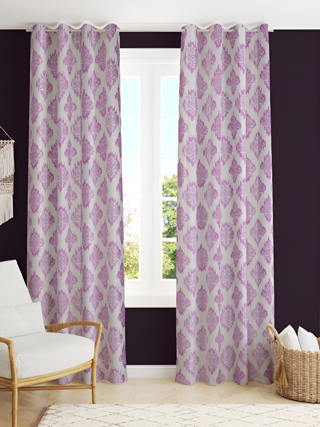 

stuffique Purple 2 pieces Ethnic Motif Eyelet Window Curtains