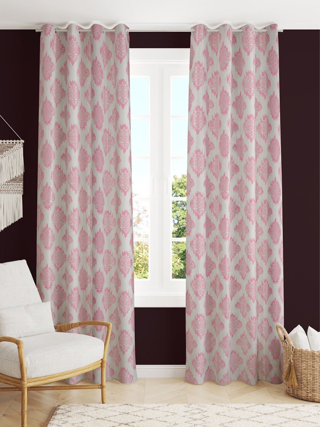 

stuffique Pink 2 pieces Ethnic Motif Eyelet Long Door Curtains