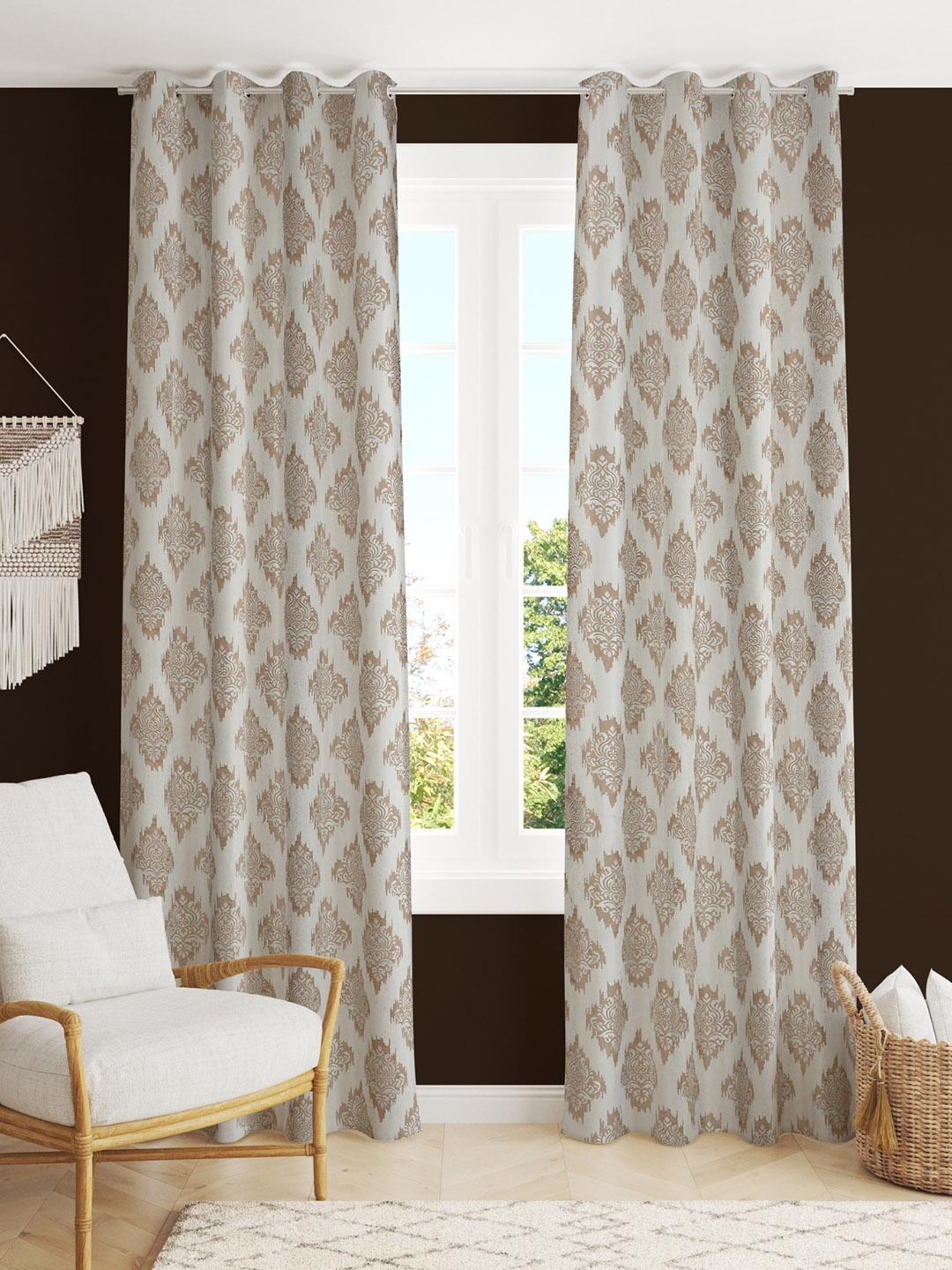 

stuffique Brown 2 pieces Ethnic Motif Eyelet Window Curtains