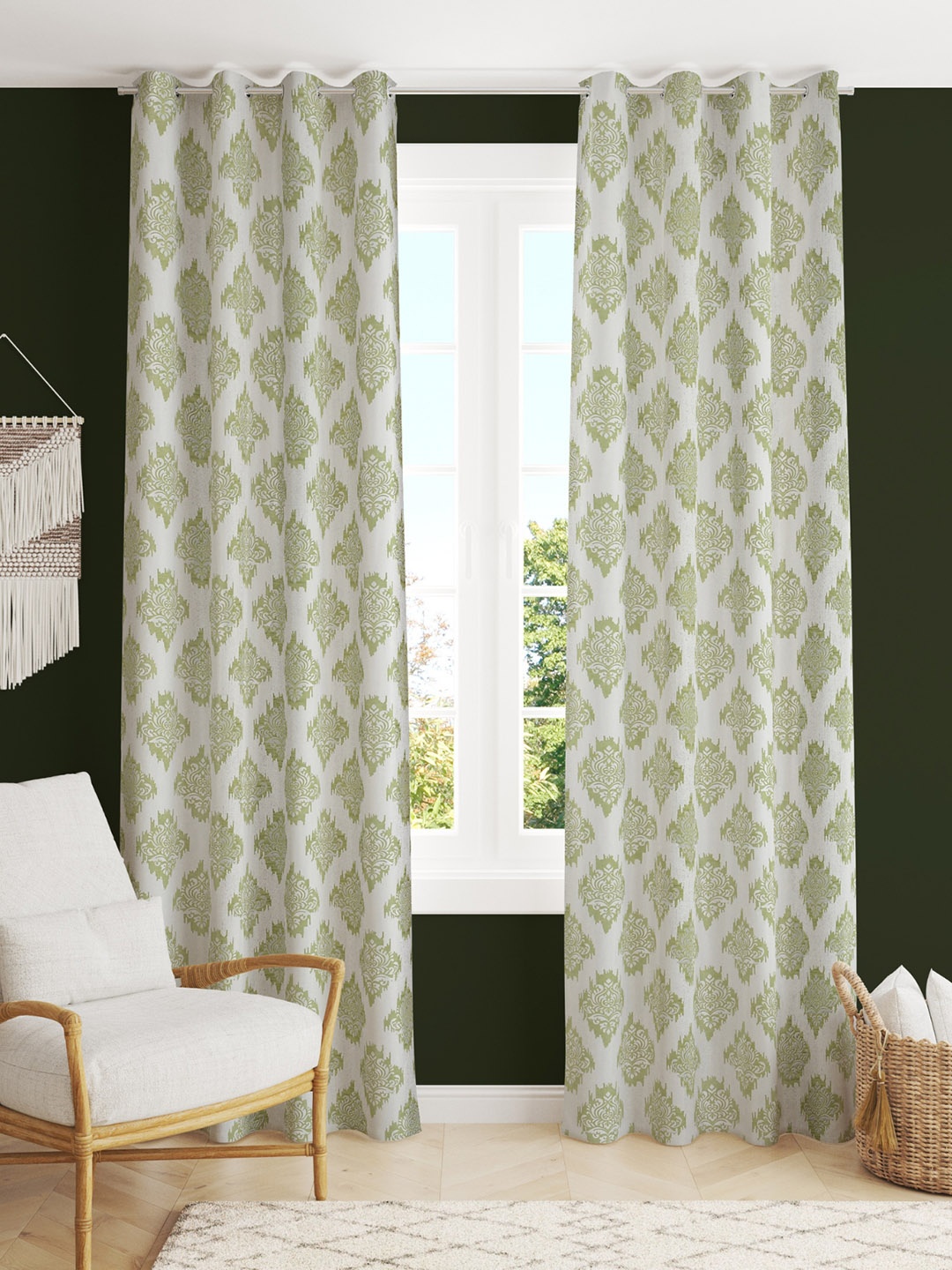 

stuffique Green 2 pieces Ethnic Motif Eyelet Long Door Curtains
