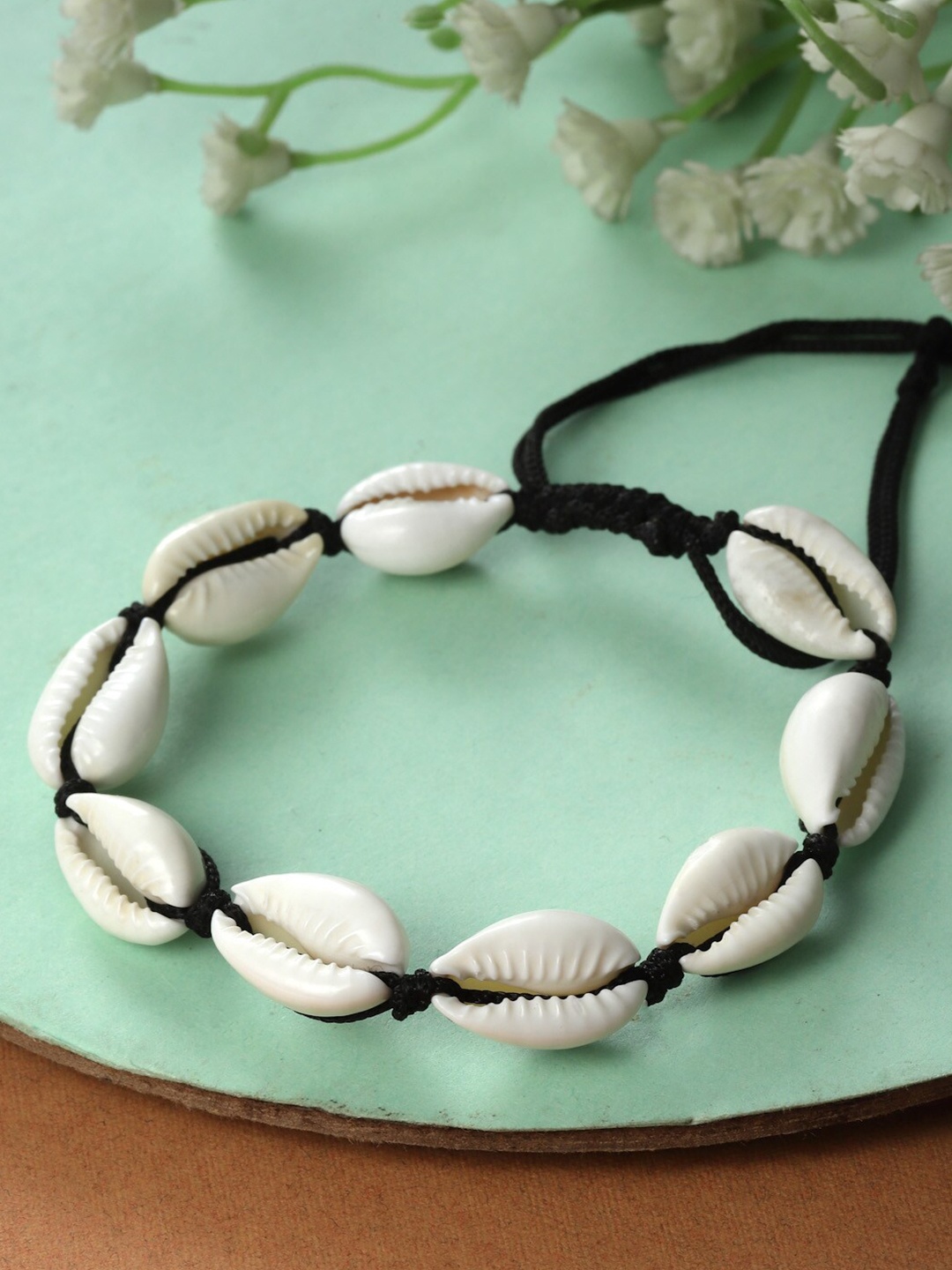 

Sanjog Women Wraparound With Beads & Shells Thread Bracelet, White