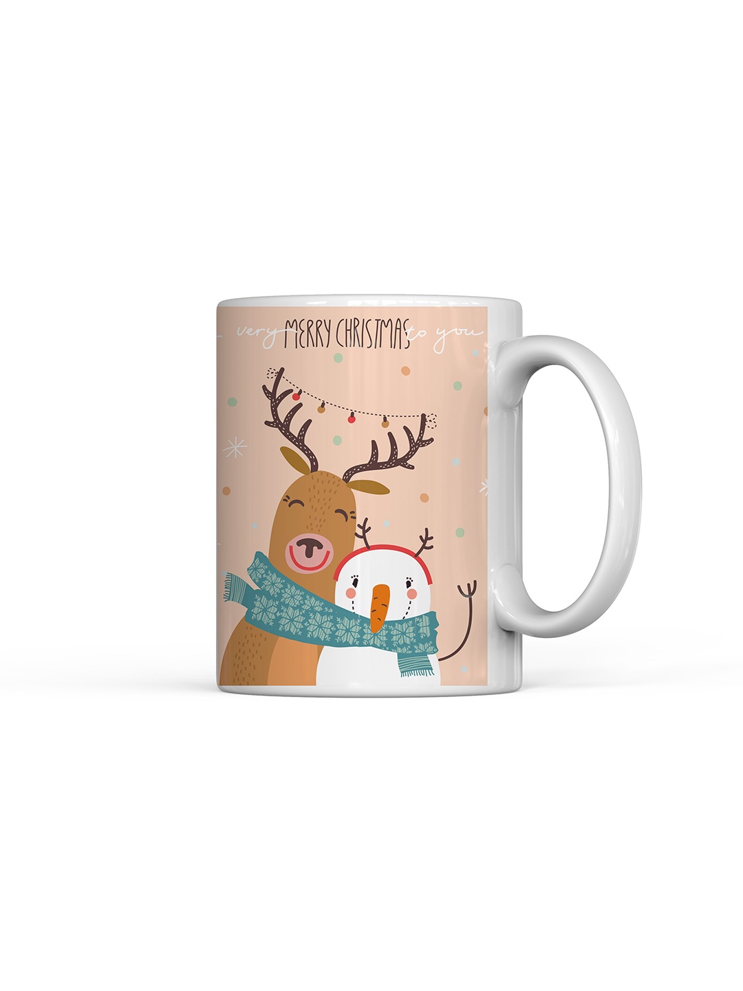 

Home Decor Expert White & Beige Christmas Printed Ceramic Glossy Mug 300ml