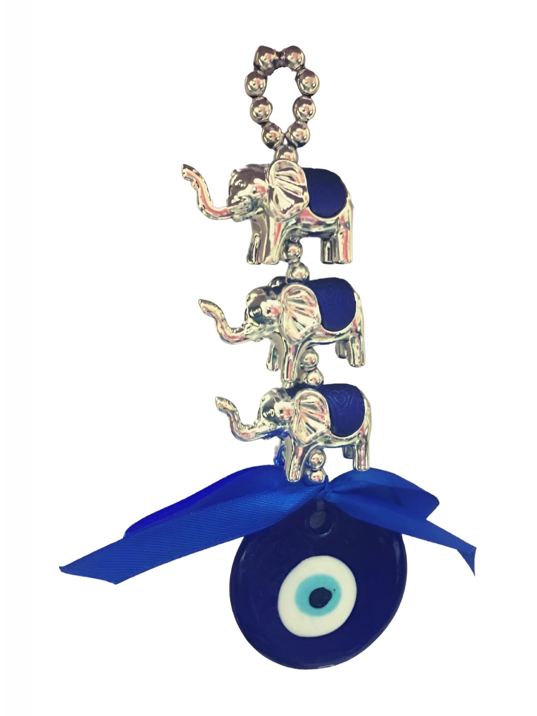 

RIPE INDIA Blue Silver-Toned Evil Eye 3 Elephants Hanging Wall Decor