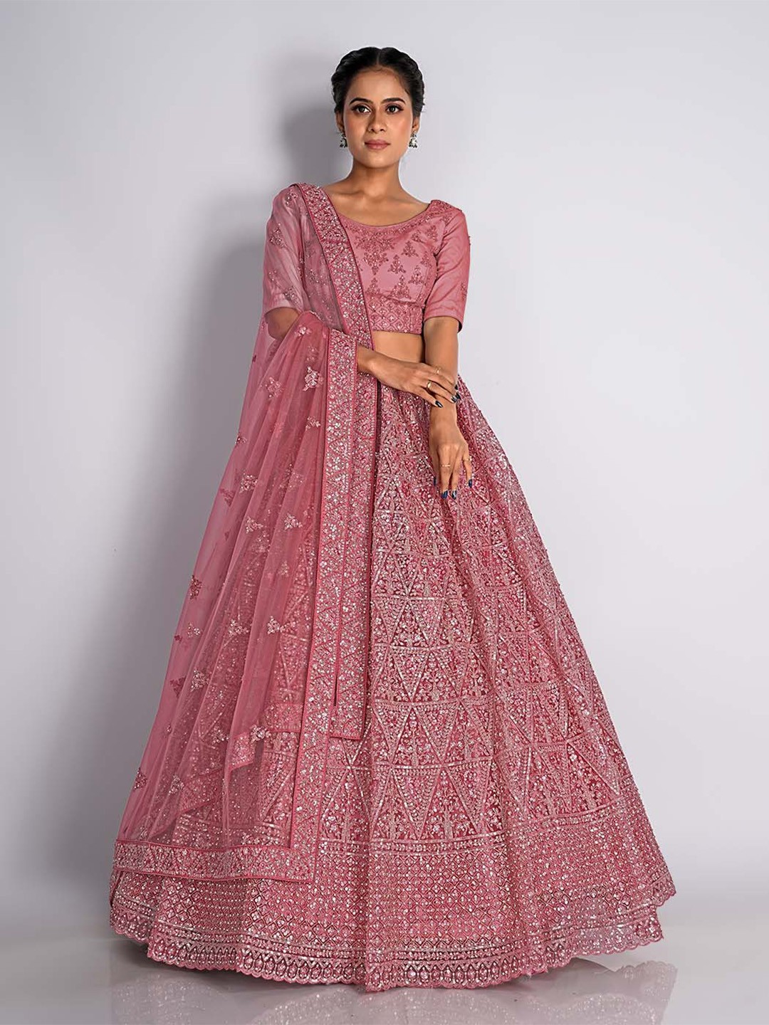 

HALFSAREE STUDIO Embroidered Semi-Stitched Lehenga & Unstitched Blouse With Dupatta, Red