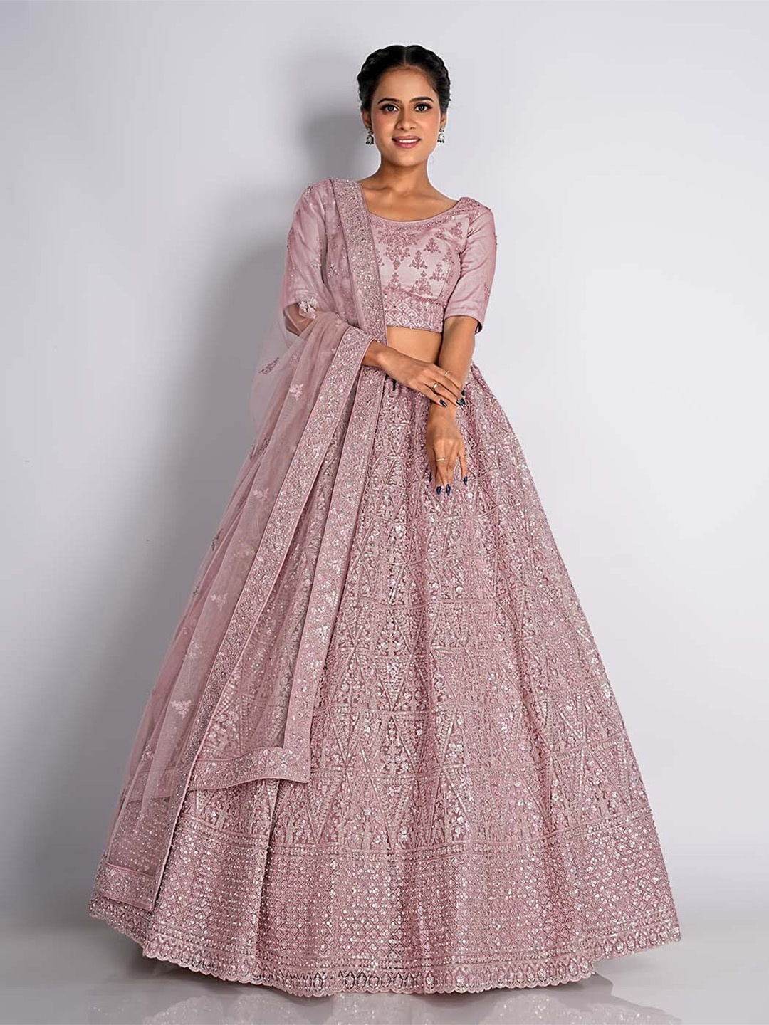 

HALFSAREE STUDIO Embroidered Semi-Stitched Lehenga & Unstitched Blouse With Dupatta, Pink