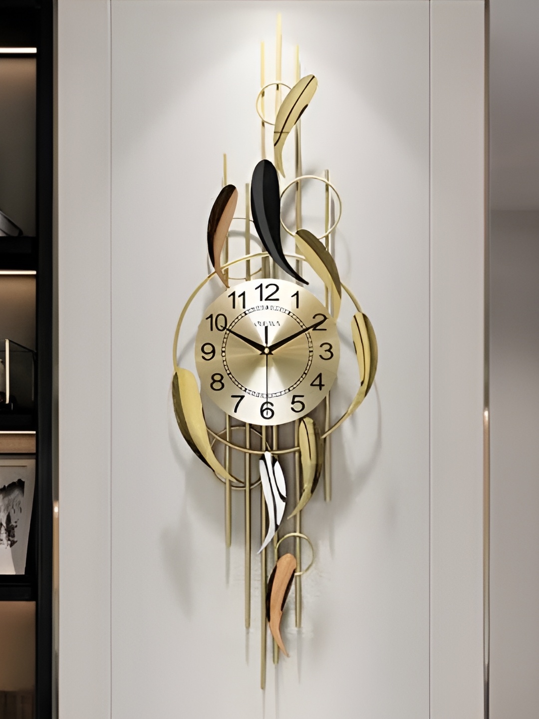 

HANDICRAFTS TOWN Black & Gold Toned Contemporary Wall Clock