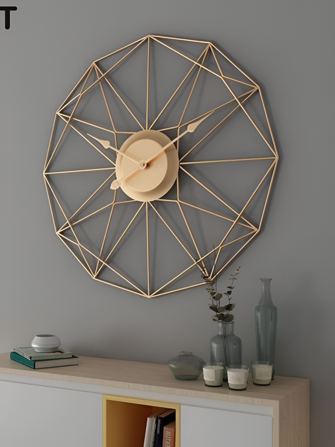 

HANDICRAFTS TOWN Gold Toned Geometric Contemporary Wall Clock