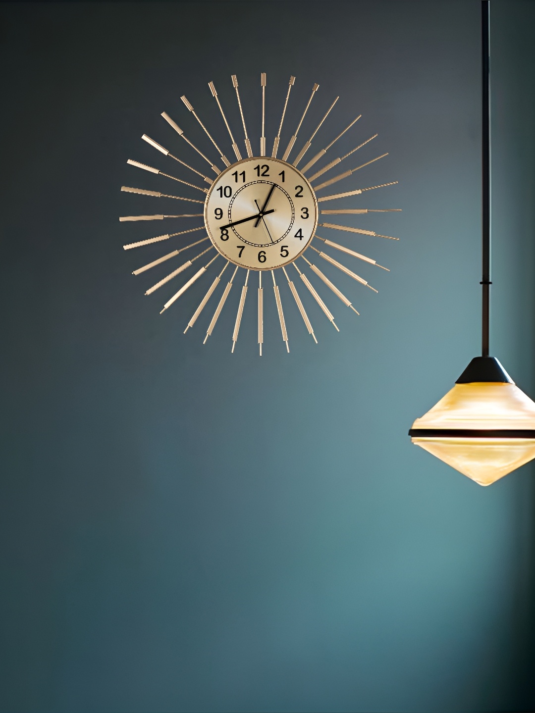 

HANDICRAFTS TOWN Gold Toned Geometric Contemporary Wall Clock