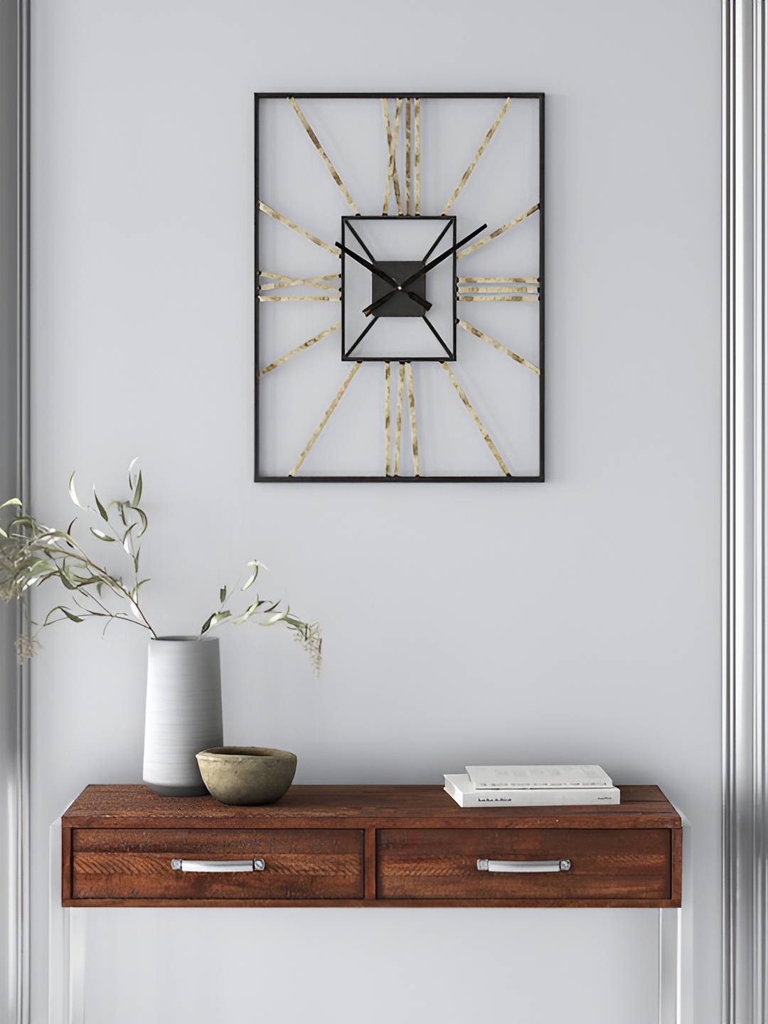 

HANDICRAFTS TOWN Blue & Gold Toned Rectangle Contemporary Wall Clock