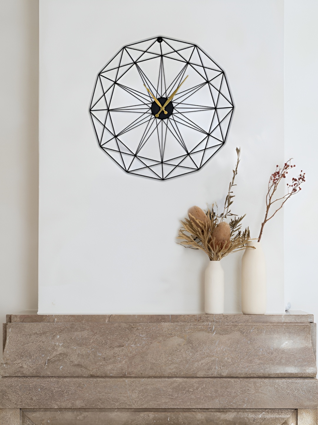 

HANDICRAFTS TOWN Black & Gold Toned Geometric Traditional Wall Clock