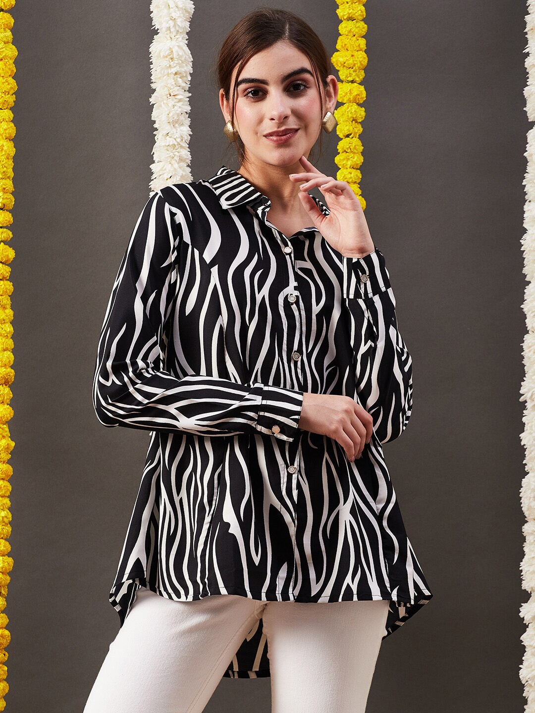 

FASHOR Animal Printed Casual Shirt, Black