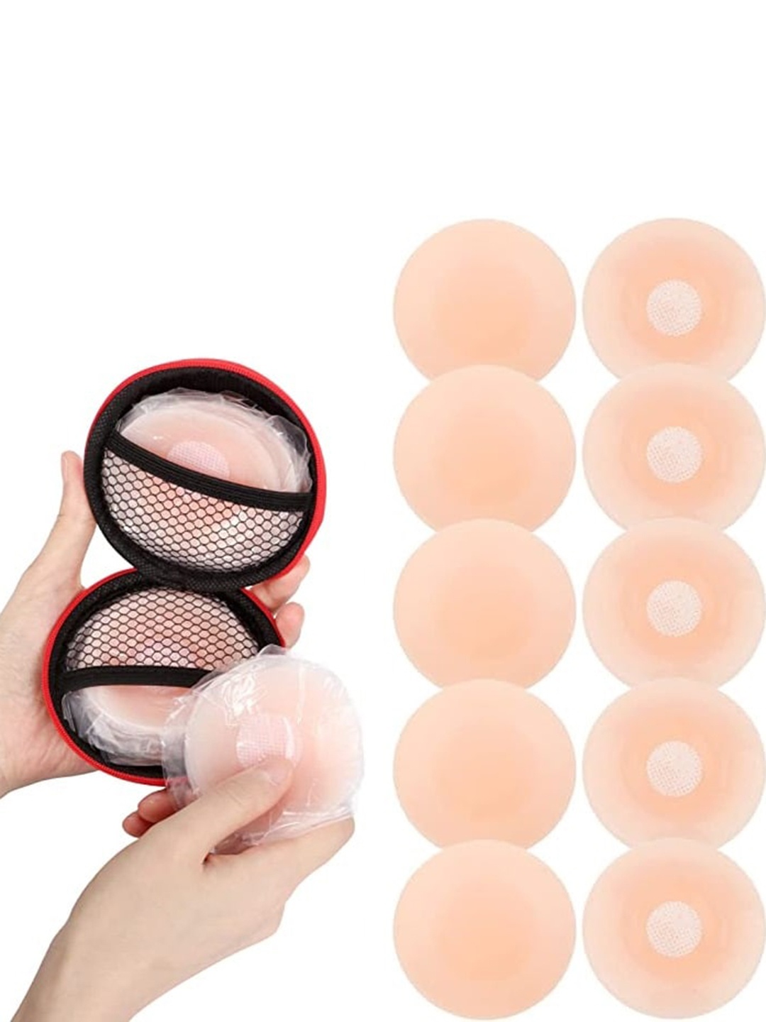 

PLUMBURY Set Of 5 Stick On Silicon Nipple Cover Pasties, Beige