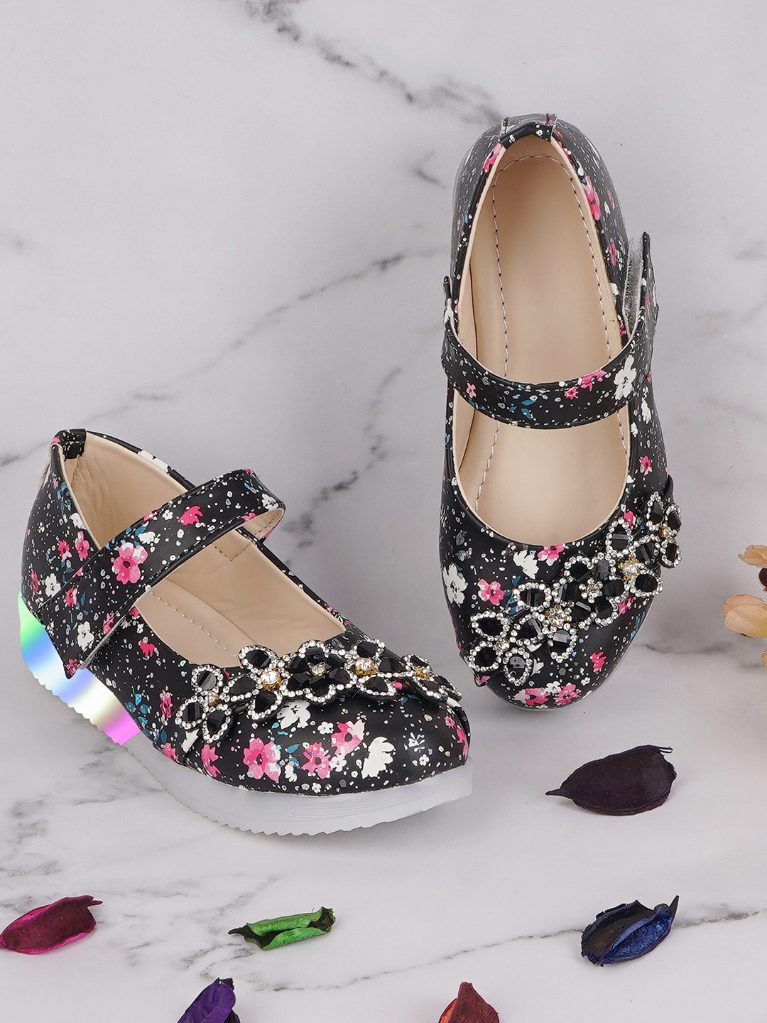 

BAESD Girls Printed Party Ballerinas with Western - Embellished, Black