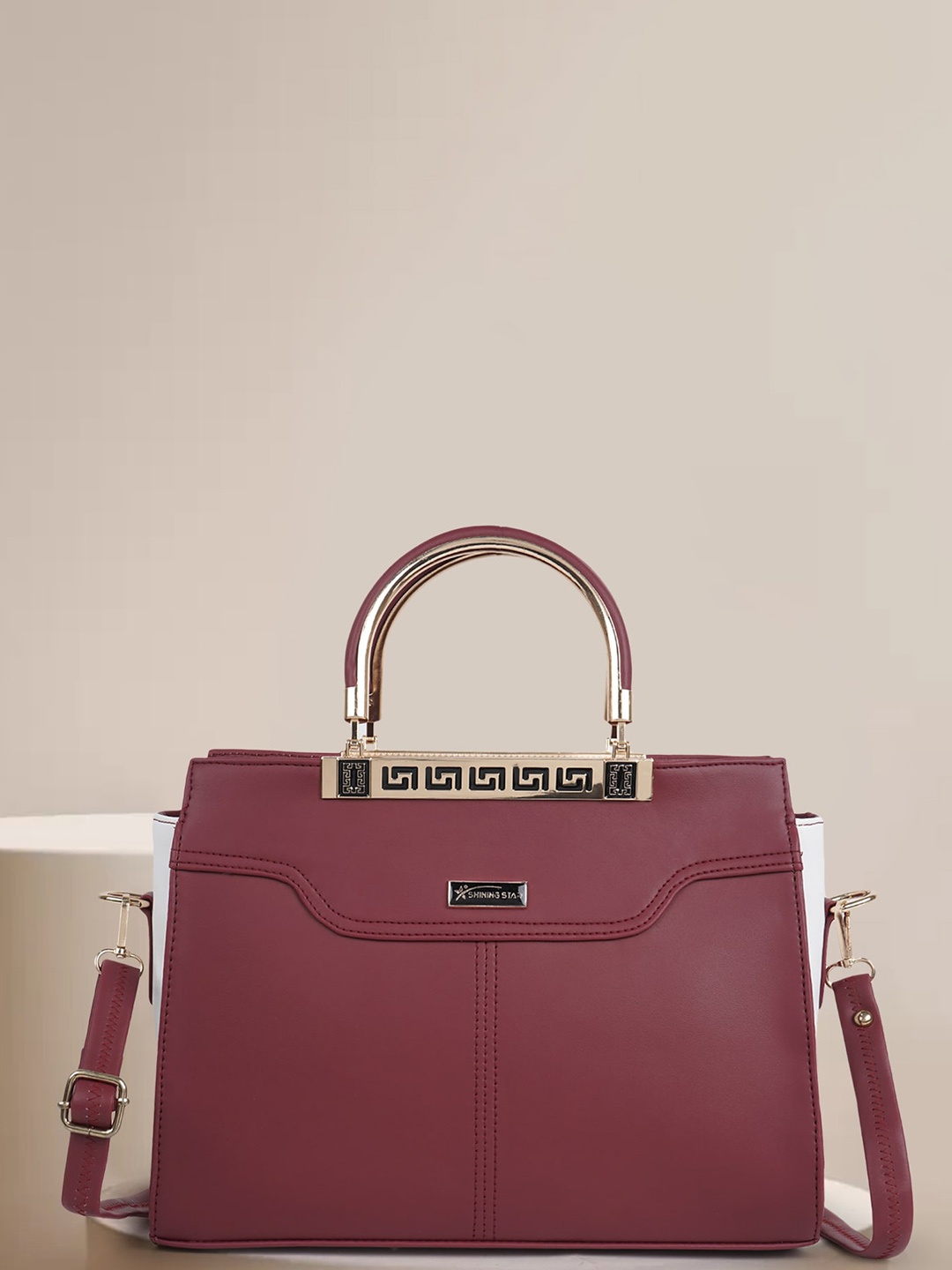 

SHINING STAR Colourblocked Structured Handheld Bag, Maroon