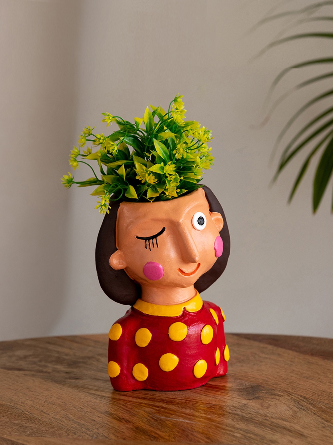 

ExclusiveLane Red Winking Lady Terracotta Table Planter Flower Pot