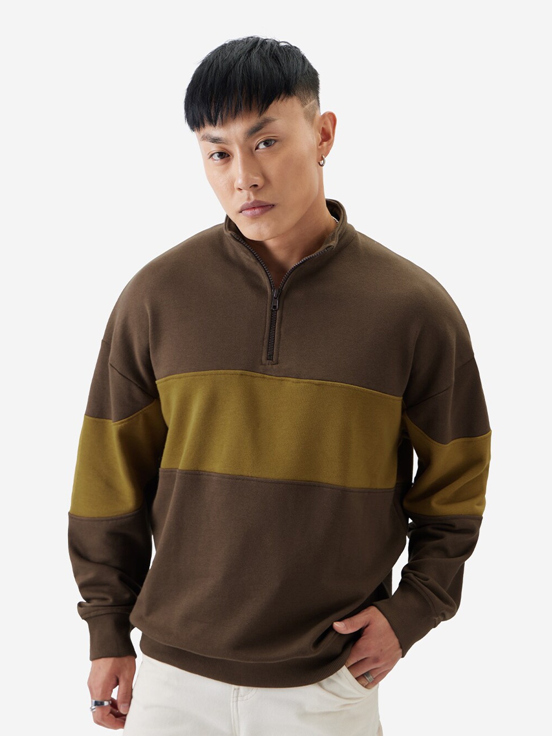 

The Souled Store Mock Collar Colourblocked Sweatshirt, Brown
