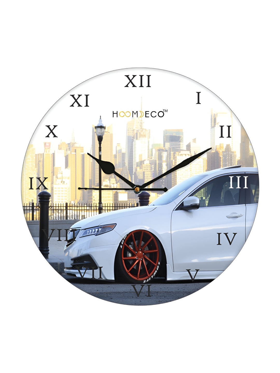 

HOOMDECO White & Yellow Printed Round Shaped Contemporary Wall Clock