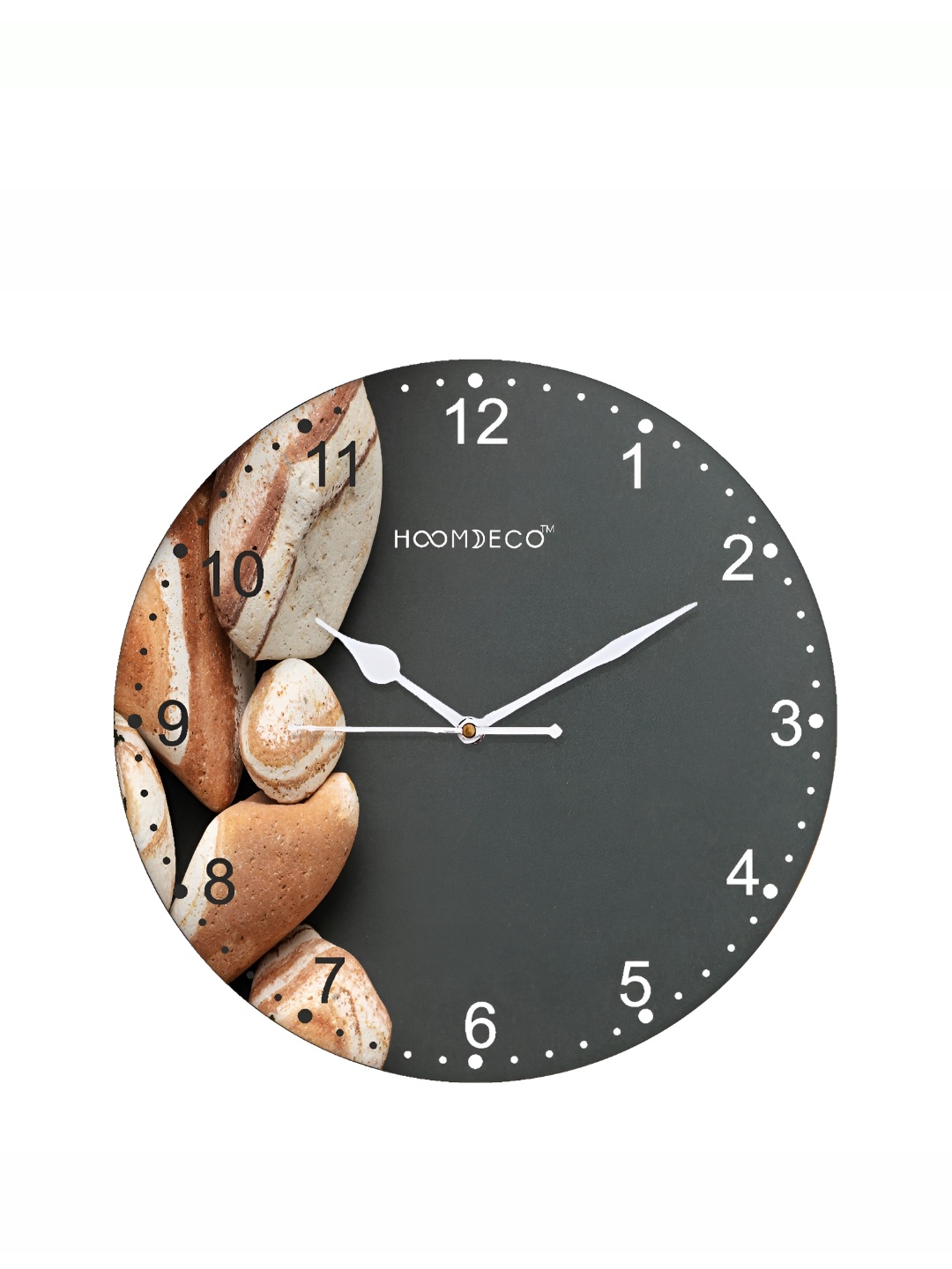 HOOMDECO Grey & Camel Brown Printed Round Shaped Contemporary Wall Clock