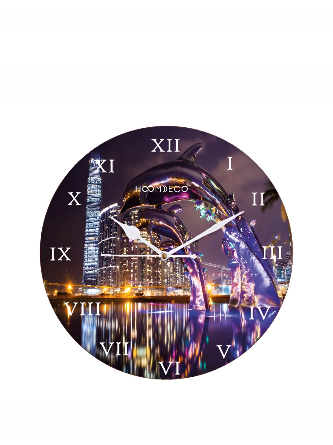 

HOOMDECO Purple & Brown Printed Round Shaped Contemporary Wall Clock