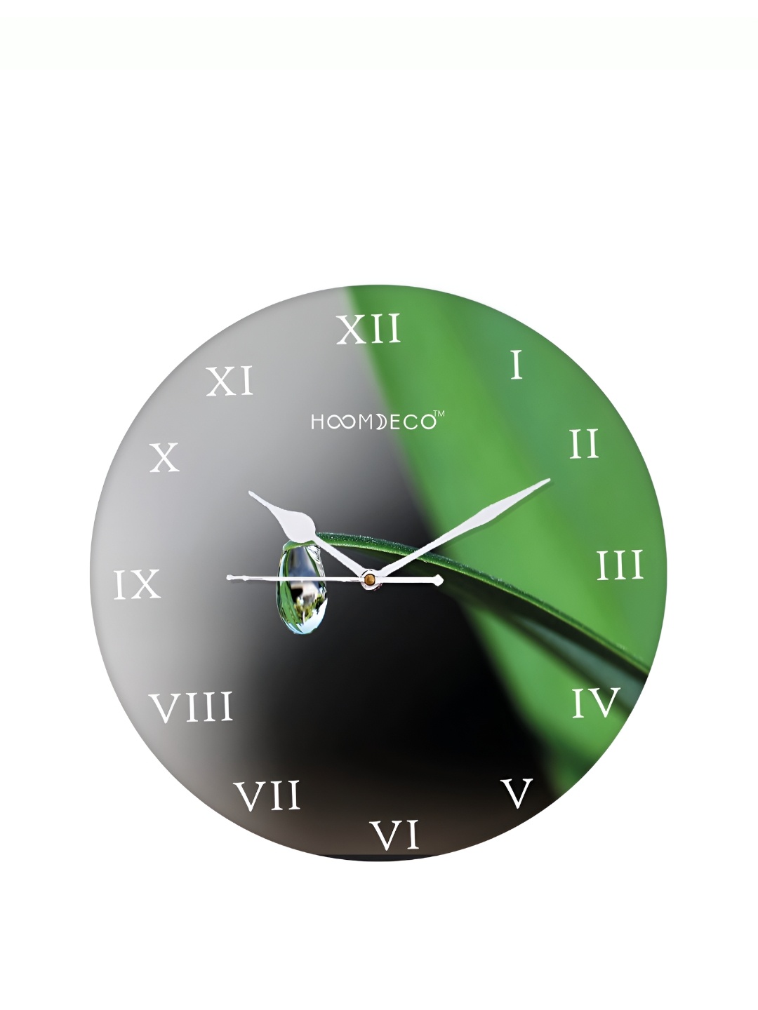 

HOOMDECO green & Grey Printed Round Shaped Contemporary Wall Clock