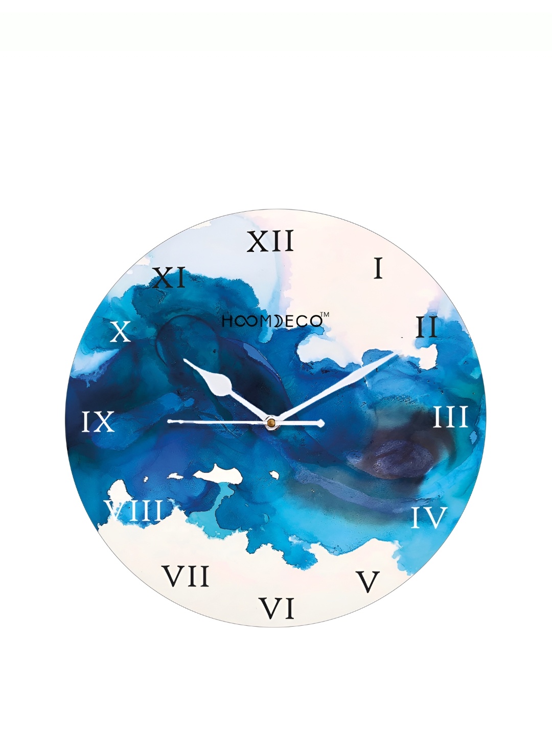 

HOOMDECO White & Blue Printed Round Shaped Contemporary Wall Clock