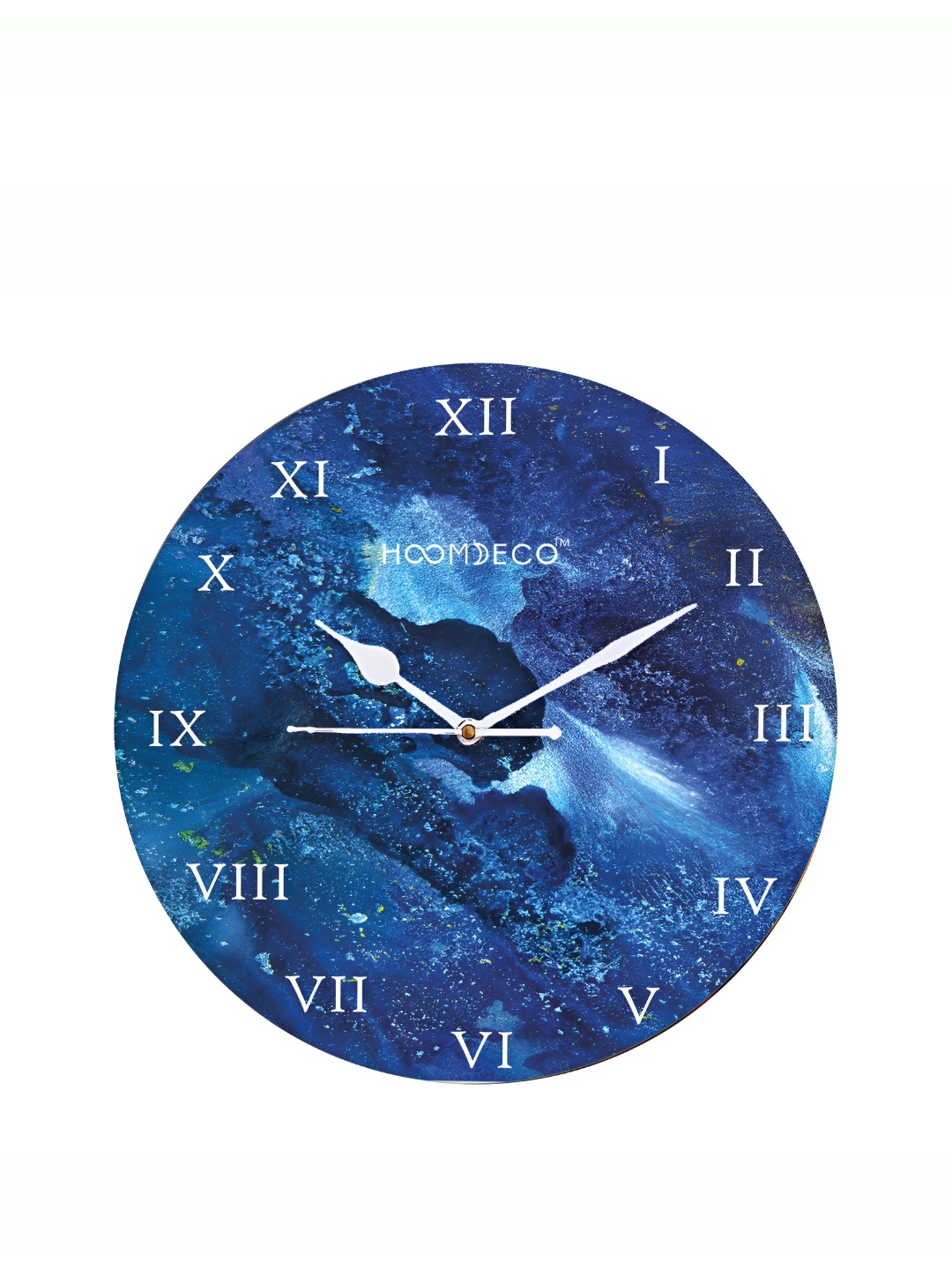 

HOOMDECO White & Blue Printed Round Shaped Contemporary Wall Clock