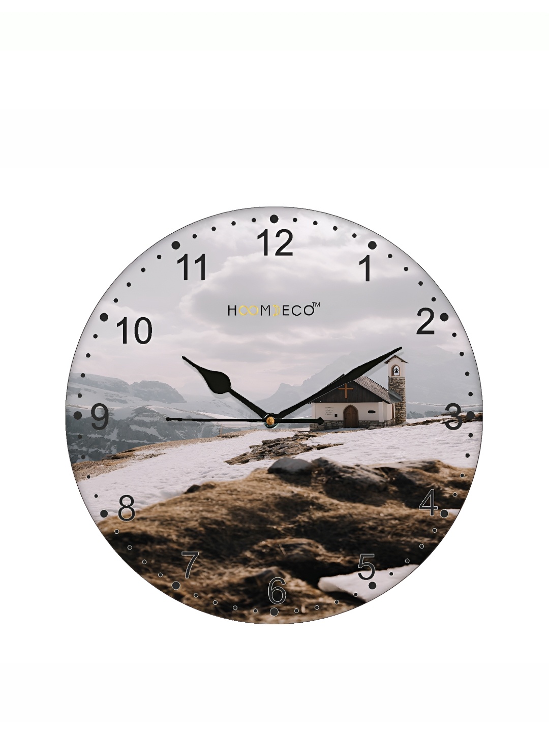 HOOMDECO Brown & Grey Printed Round Shaped Contemporary Wall Clock