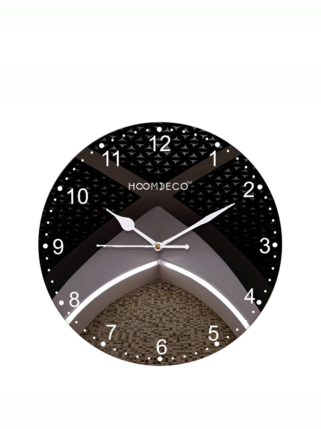 

HOOMDECO Black & Grey Printed Round Shaped Contemporary Wall Clock