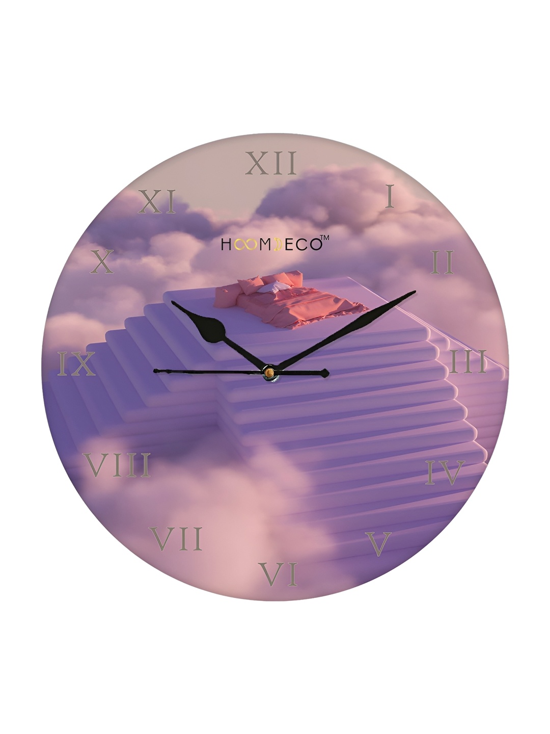 

HOOMDECO Purple & Grey Printed Round Shaped Contemporary Wall Clock