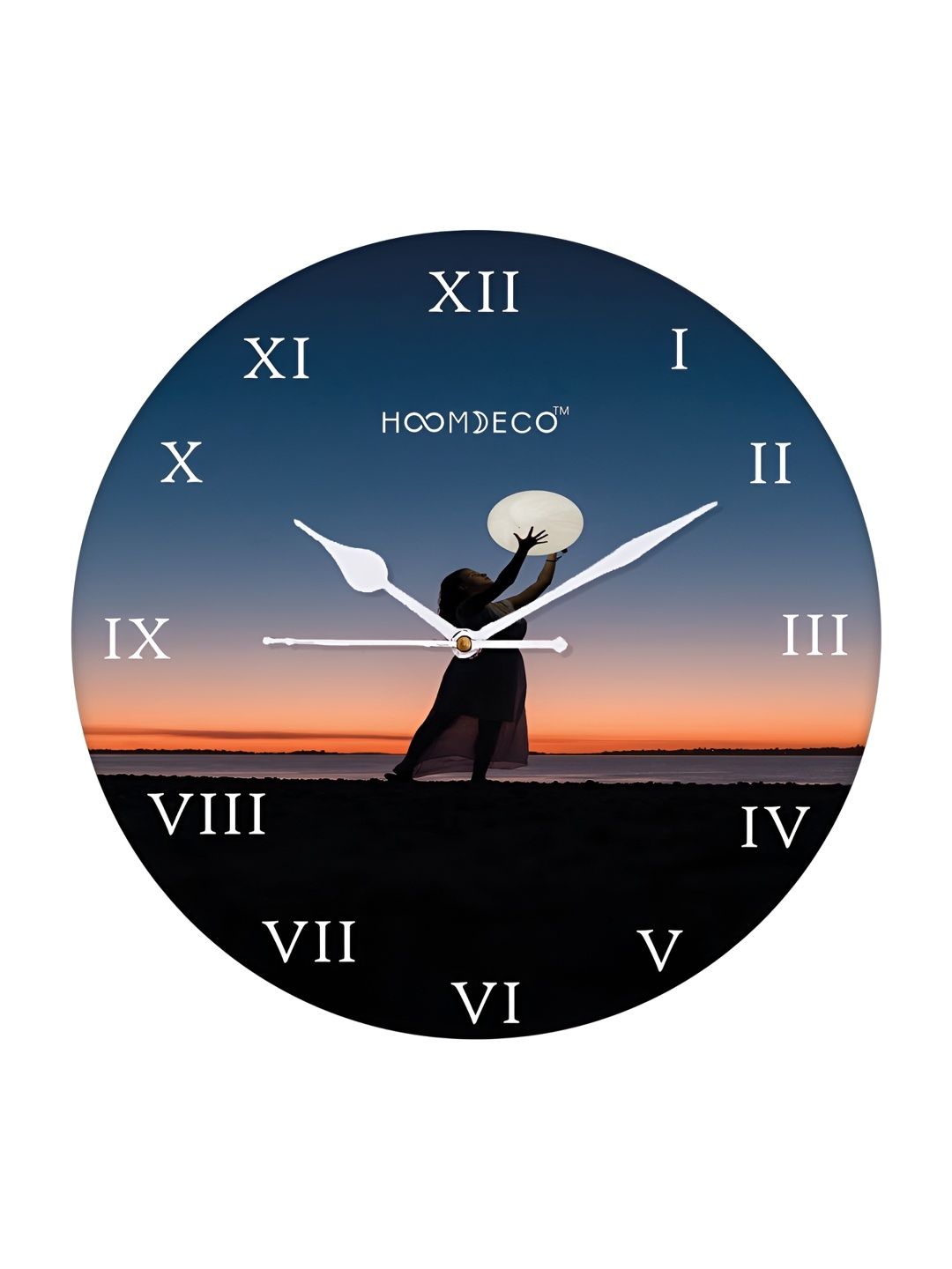 

HOOMDECO Orange & Blue Printed Round Shaped Contemporary Wall Clock