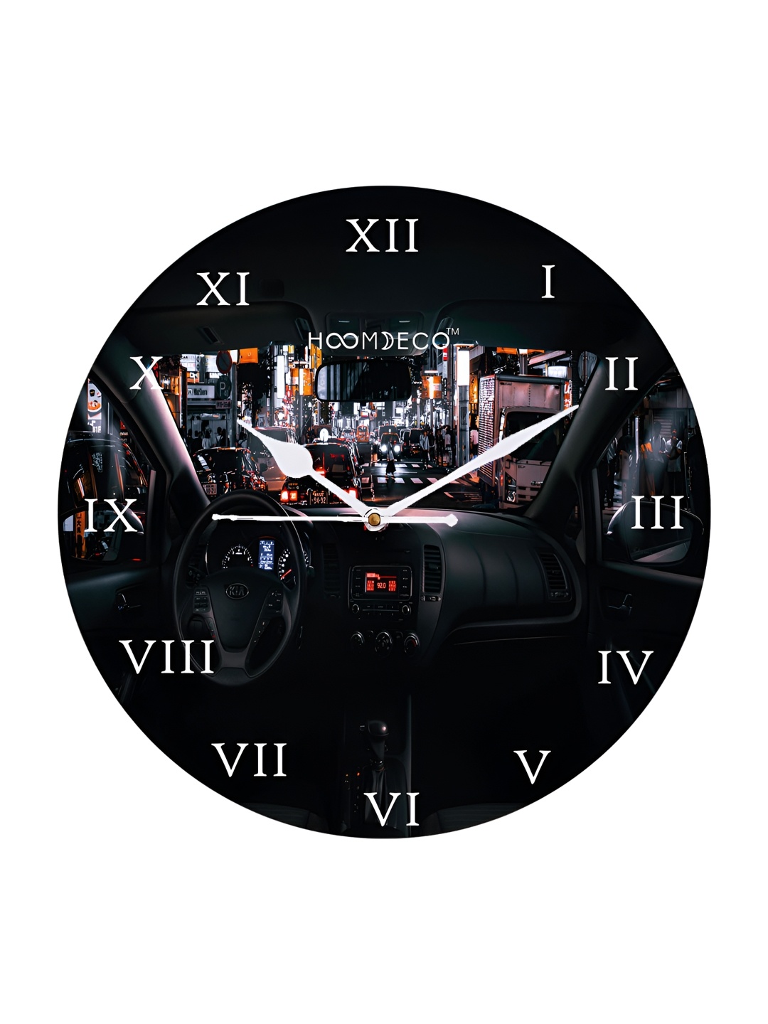

HOOMDECO Black & White Printed Round Shaped Contemporary Wall Clock