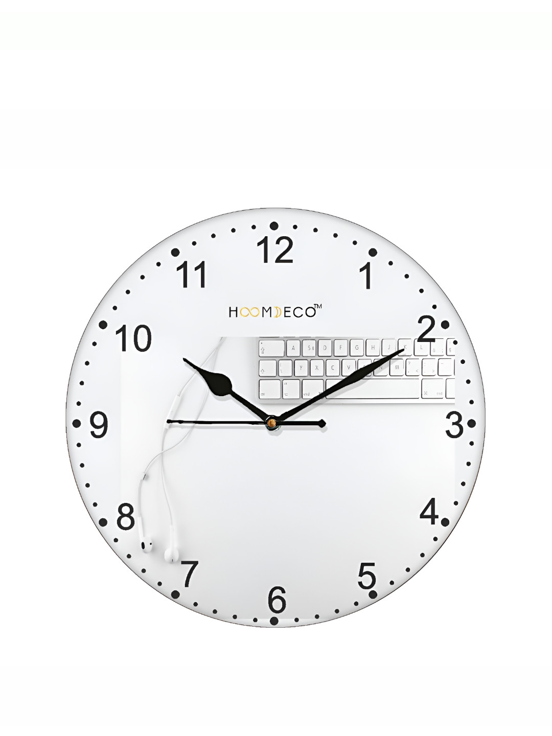 

HOOMDECO White & Black Printed Round Shaped Contemporary Wall Clock