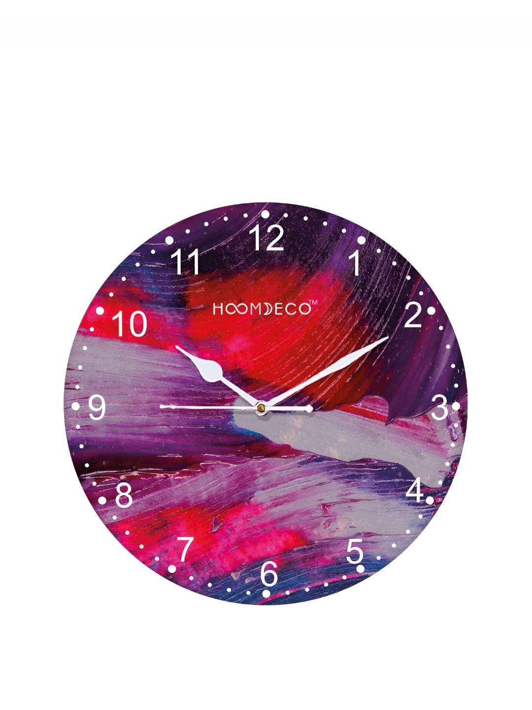 

HOOMDECO Purple & Red Printed Round Shaped Contemporary Wall Clock