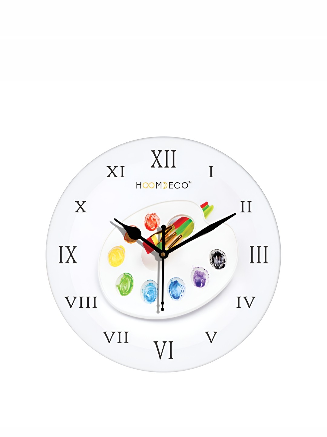 

HOOMDECO White & Black Printed Round Shaped Contemporary Wall Clock