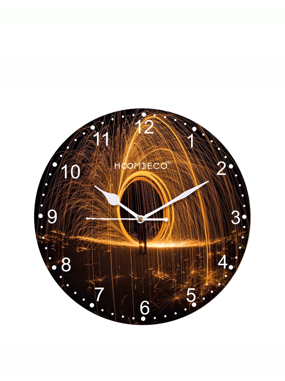 HOOMDECO Brown & Yellow Printed Round Shaped Contemporary Wall Clock